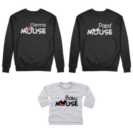 Tris felpe adulti neonato o body lupetto neonato papà mouse mamma minnie mouse baby mouse Per la famiglia