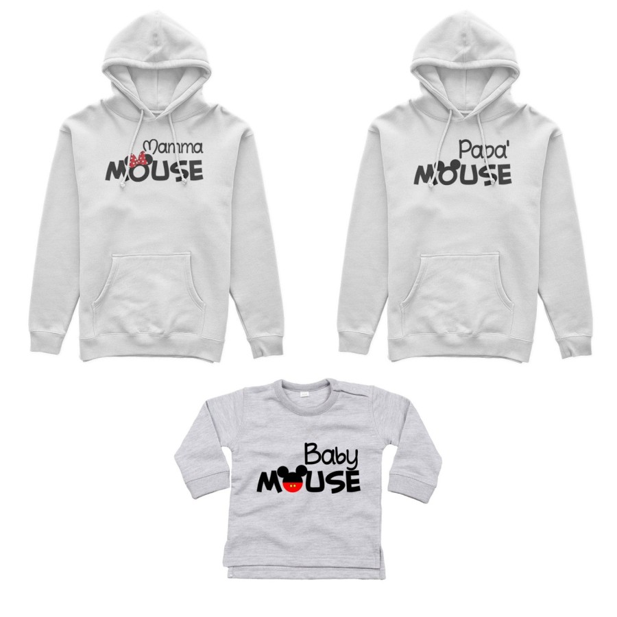 Tris felpe adulti neonato o body lupetto neonato papà mouse mamma minnie mouse baby mouse Per la famiglia