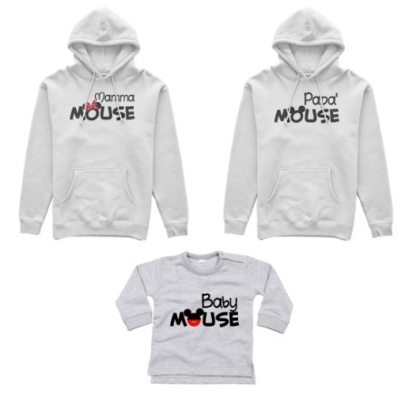 Tris felpe adulti neonato o body lupetto neonato papà mouse mamma minnie mouse baby mouse Per la famiglia