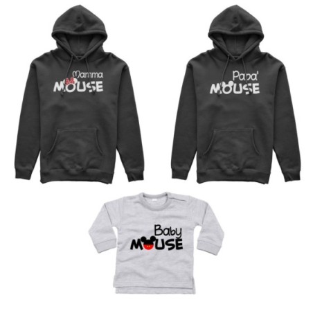 Tris felpe adulti neonato o body lupetto neonato papà mouse mamma minnie mouse baby mouse Per la famiglia