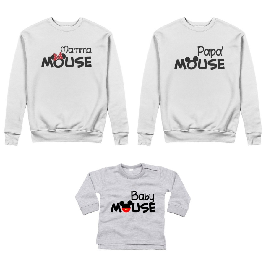 Tris felpe adulti neonato o body lupetto neonato papà mouse mamma minnie mouse baby mouse Per la famiglia