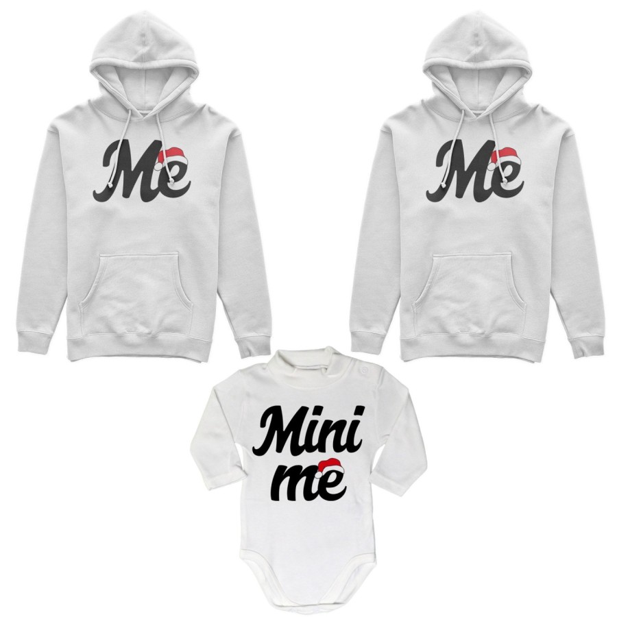 Tris felpe o body lupetto per la famiglia personalizzabile me mini me con cappello natalizio Natale