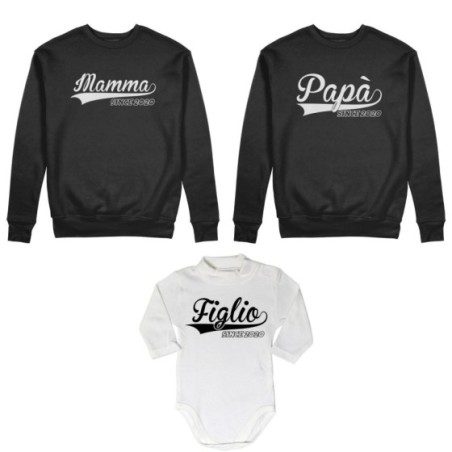 Tris felpe adulti o body lupetto personalizzato con anno...