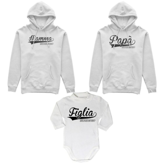 Tris felpe adulti o body lupetto personalizzato con anno papà since mamma since figlio figlia since Per la famiglia 2