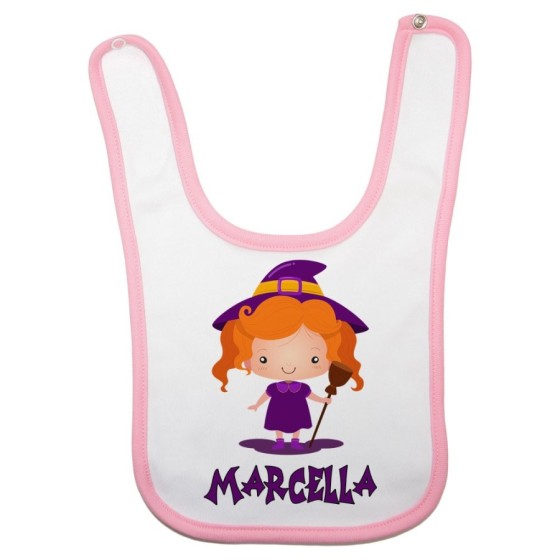 Bavaglino neonata personalizzato con nome piccola streghetta Halloween