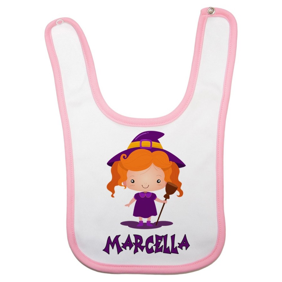 Bavaglino neonata personalizzato con nome piccola streghetta Halloween