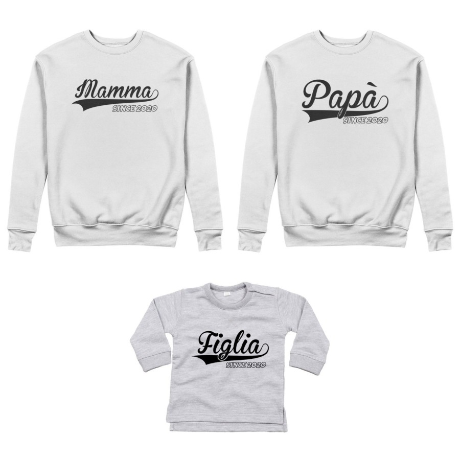 Tris felpe adulti o body lupetto personalizzato con anno papà since mamma since figlio figlia since Per la famiglia