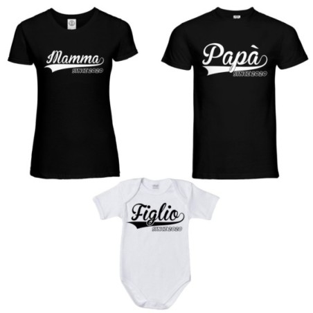 Tris t-shirt adulti body personalizzato con anno papà...