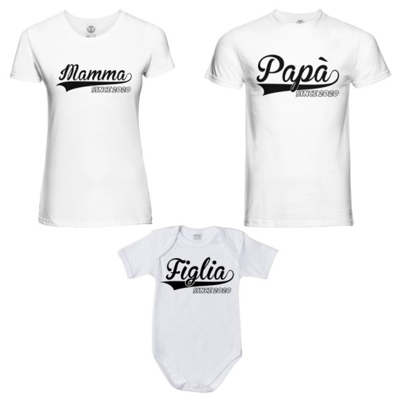 Tris t-shirt adulti body personalizzato con anno papà since mamma since figlio figlia since Per la famiglia 2