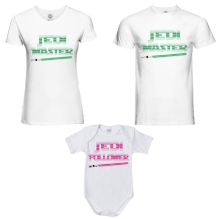 Tris t-shirt adulti e body neonato jedi master jedi follower