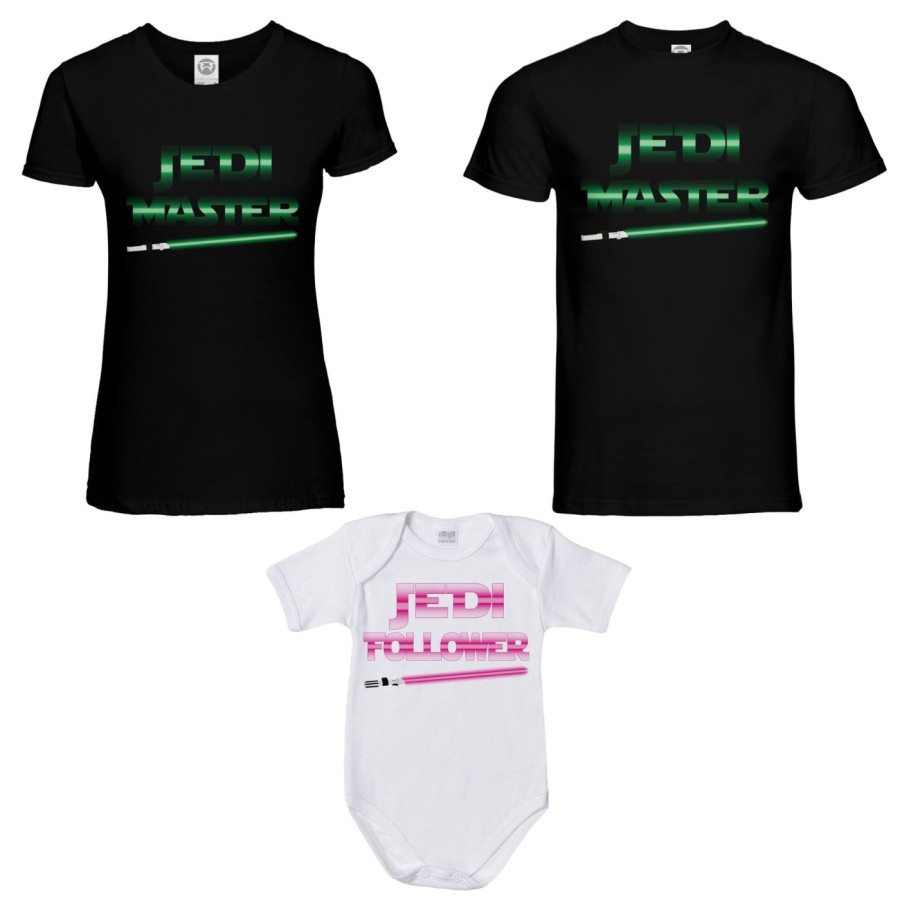 Tris t-shirt adulti e body neonato jedi master jedi follower Per la famiglia