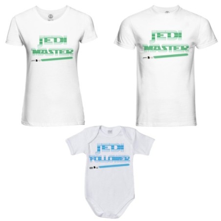 Tris t-shirt adulti e body neonato jedi master jedi follower Per la famiglia