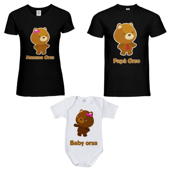 Tris t-shirt adulti e body neonato papà orso mamma orsa baby orso Per la famiglia