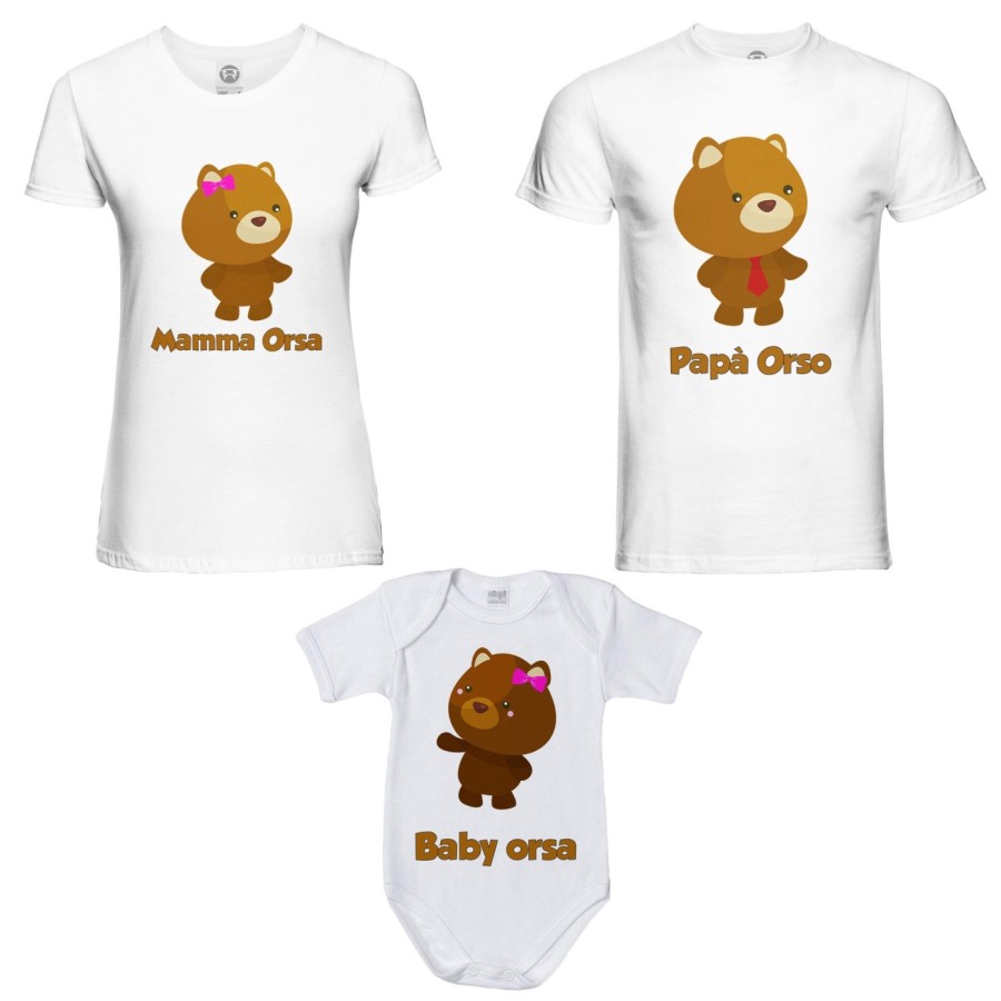 Tris t-shirt adulti e body neonato papà orso mamma orsa baby orso Per la famiglia