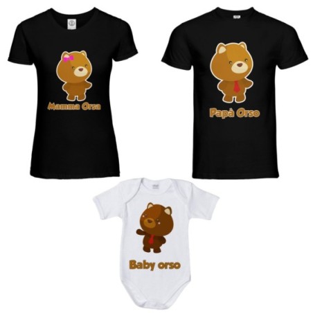 Tris t-shirt adulti e body neonato papà orso mamma orsa baby orso Per la famiglia