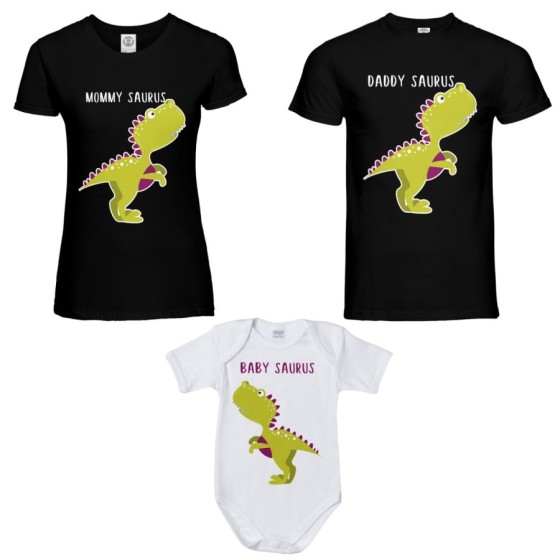 Tris t-shirt adulti e body neonato daddy saurus mommy saurus baby saurus Per la famiglia