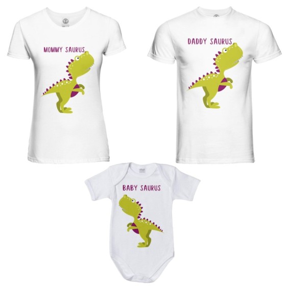 Tris t-shirt adulti e body neonato daddy saurus mommy saurus baby saurus Per la famiglia 2