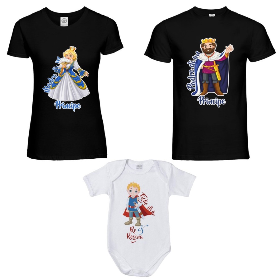 Tris t-shirt adulti body padre di un principe madre di un principe figlio di un re regina Per la famiglia