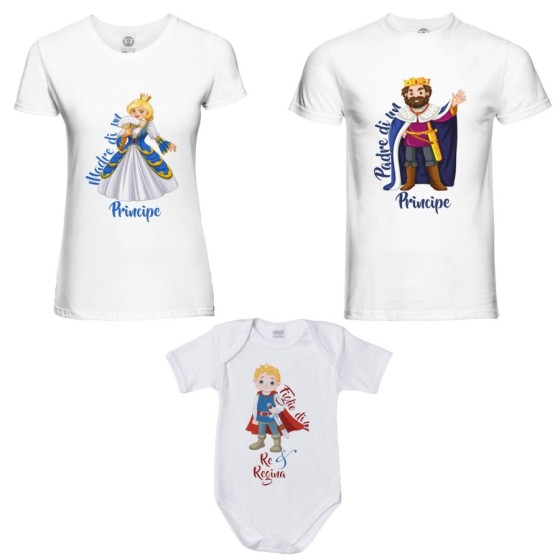 Tris t-shirt adulti body padre di un principe madre di un principe figlio di un re regina Per la famiglia 2