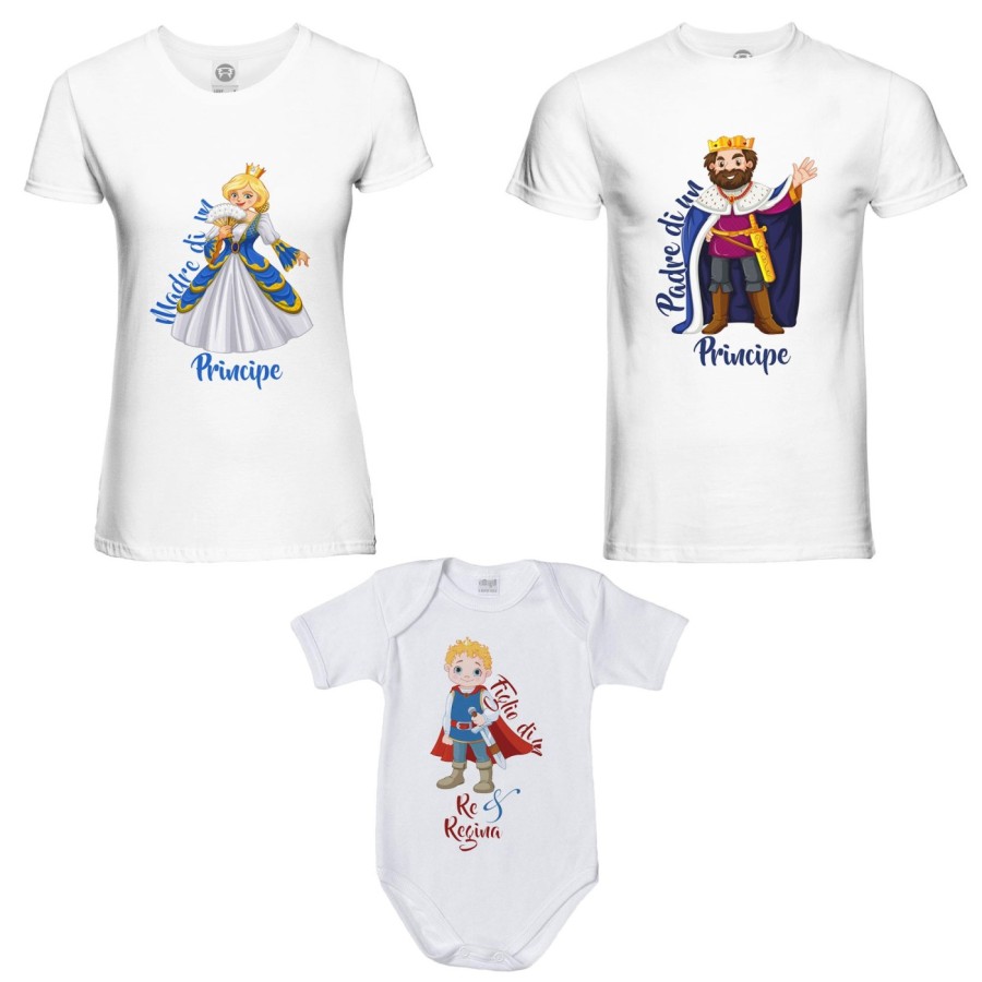 Tris t-shirt adulti body padre di un principe madre di un principe figlio di un re regina Per la famiglia