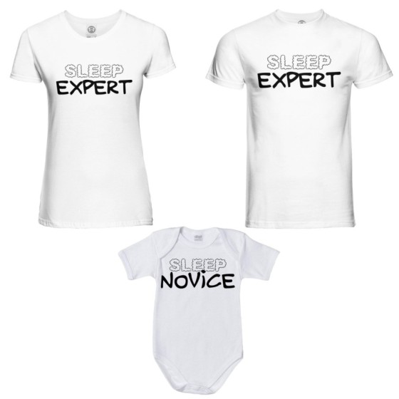 Tris t-shirt adulti e body neonato sleep expert sleep novice Per la famiglia