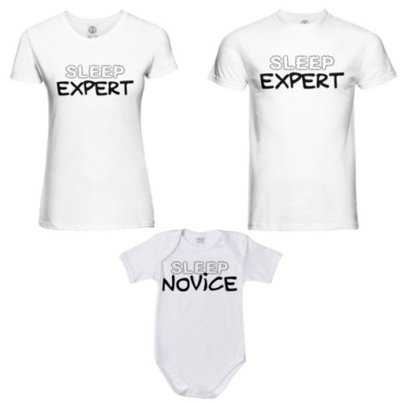 Tris t-shirt adulti e body neonato sleep expert sleep novice