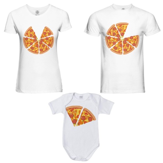 Tris t-shirt adulti e body neonato pizza Per la famiglia