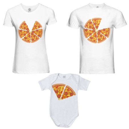 Tris t-shirt adulti e body neonato pizza