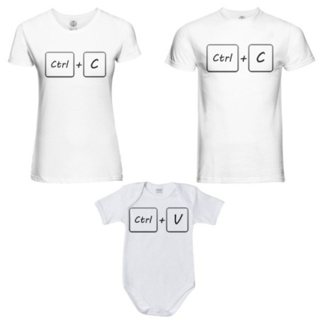 Tris t-shirt adulti e body neonato copia e incolla