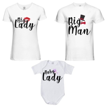 Tris t-shirt adulti e body neonato big man big lady baby...