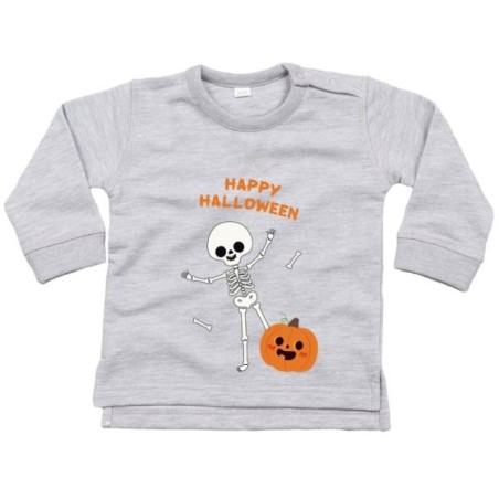 Felpa neonato happy halloween con scheletro e zucca...