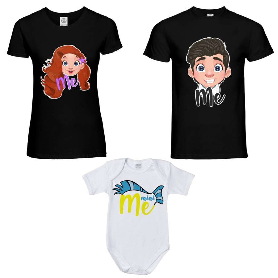 Tris t-shirt adulti e body neonato me erik me ariel mini flounder Per la famiglia