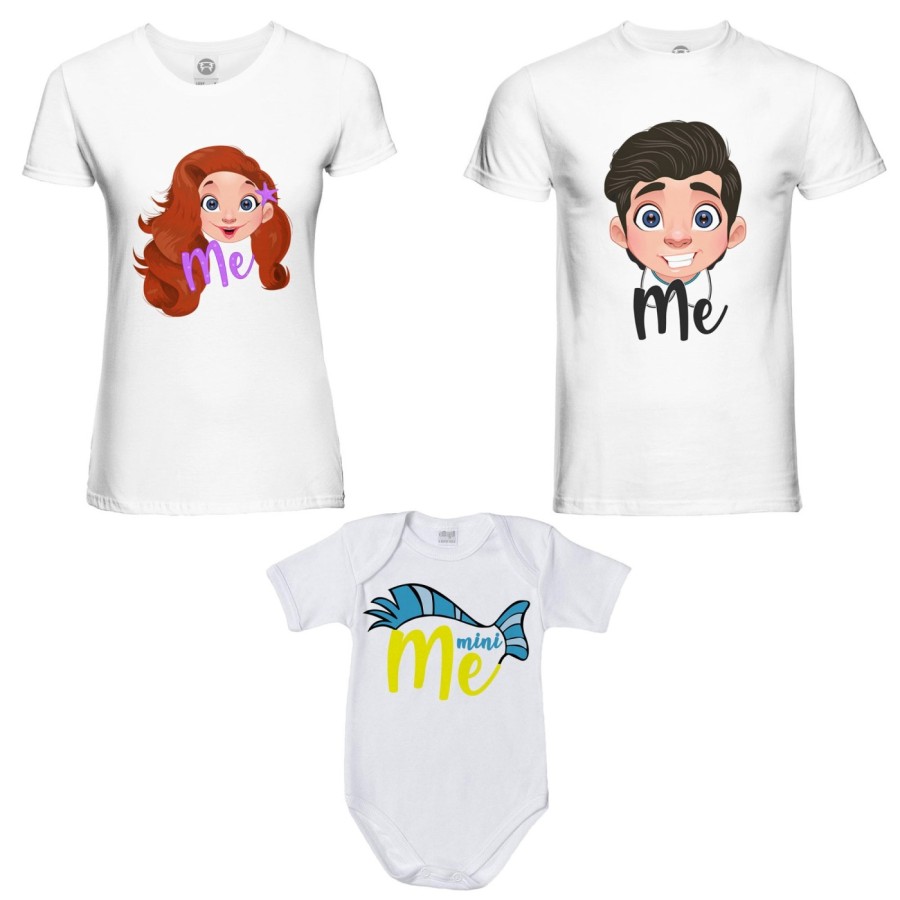 Tris t-shirt adulti e body neonato me erik me ariel mini flounder Per la famiglia