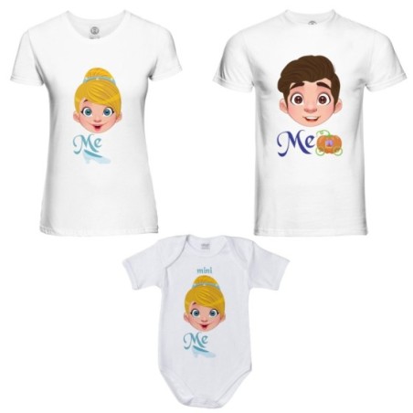 Tris t-shirt adulti e body neonato me principe henry me cenerentola mini cenerentola Per la famiglia
