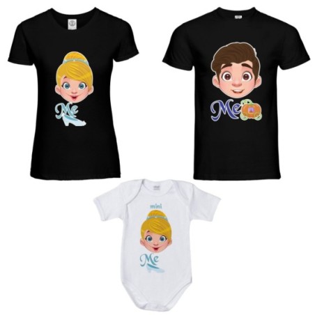 Tris t-shirt adulti e body neonato me principe henry me cenerentola mini cenerentola Per la famiglia