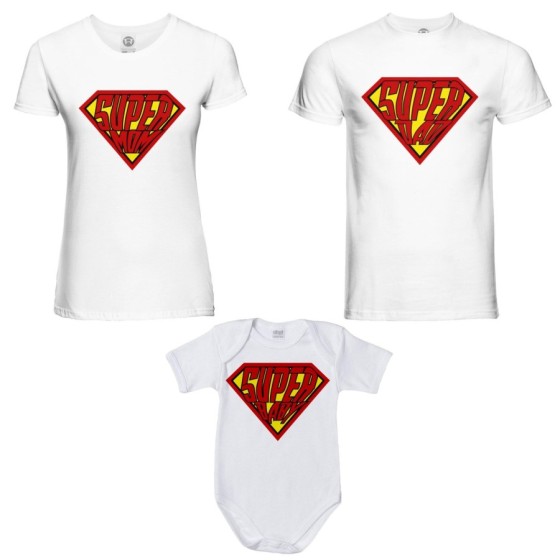 Tris t-shirt adulti e body neonato super dad super mom super baby Per la famiglia 2