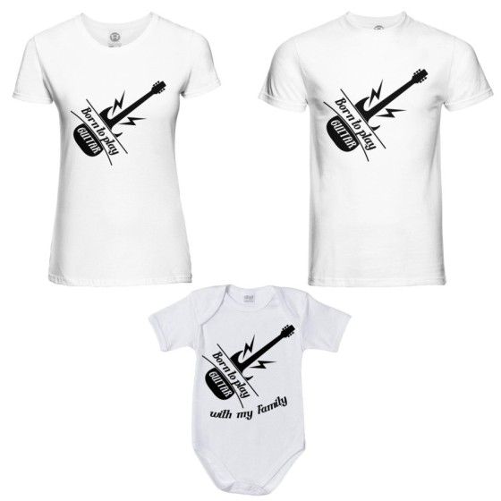 Tris t-shirt adulti e body neonato born to play guitar born to play guitar with my daddy my mommy Per la famiglia