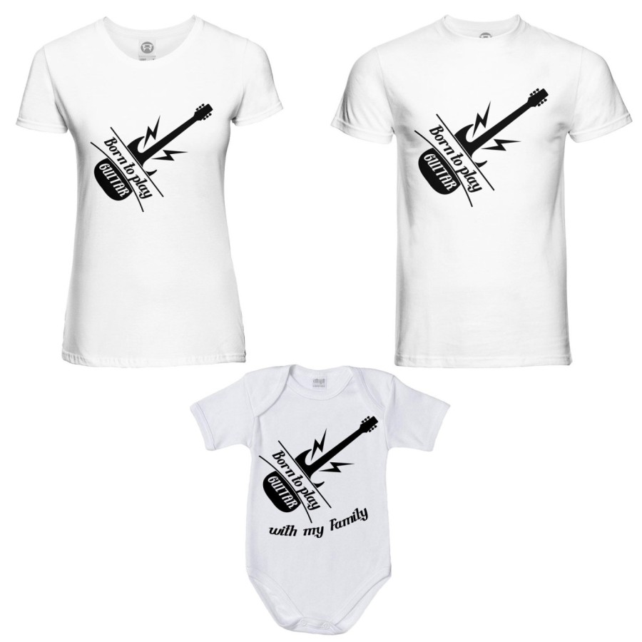Tris t-shirt adulti e body neonato born to play guitar born to play guitar with my daddy my mommy Per la famiglia