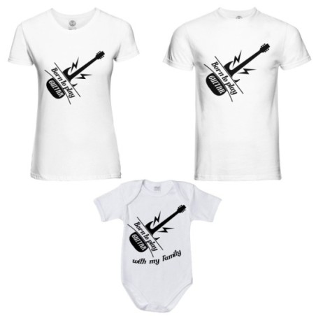 Tris t-shirt adulti e body neonato born to play guitar...