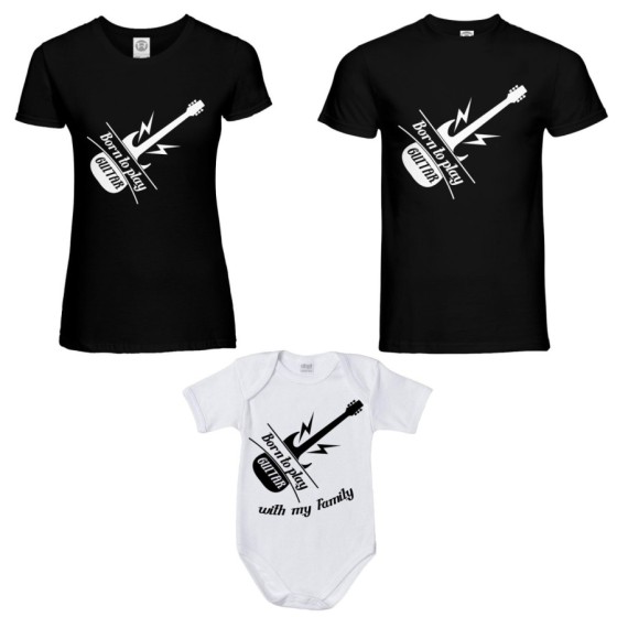 Tris t-shirt adulti e body neonato born to play guitar born to play guitar with my daddy my mommy Per la famiglia 2