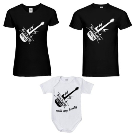 Tris t-shirt adulti e body neonato born to play guitar born to play guitar with my daddy my mommy Per la famiglia