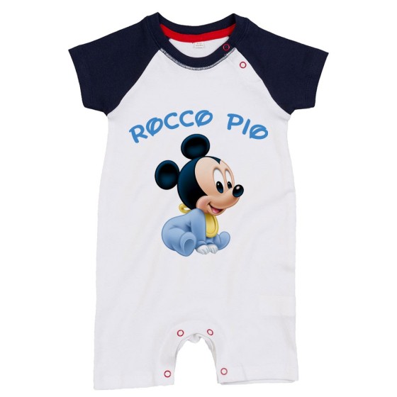 Pagliaccetto neonato personalizzato con nome baby topolino seduto Cartoon