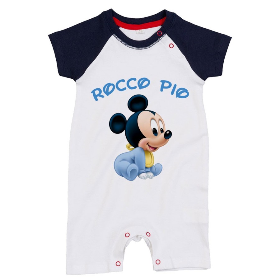 Pagliaccetto neonato personalizzato con nome baby topolino seduto Cartoon
