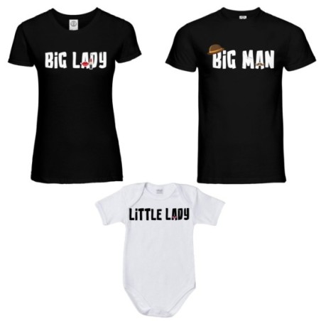 Tris t-shirt adulti e body neonato big man big lady...