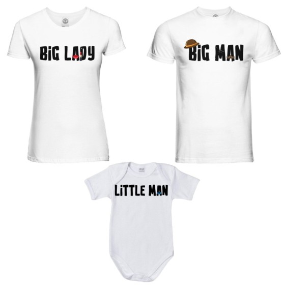 Tris t-shirt adulti e body neonato big man big lady little man little lady Per la famiglia 2