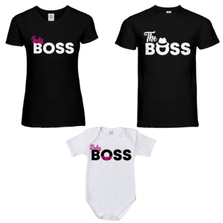 Tris t-shirt adulti e body neonato boss family