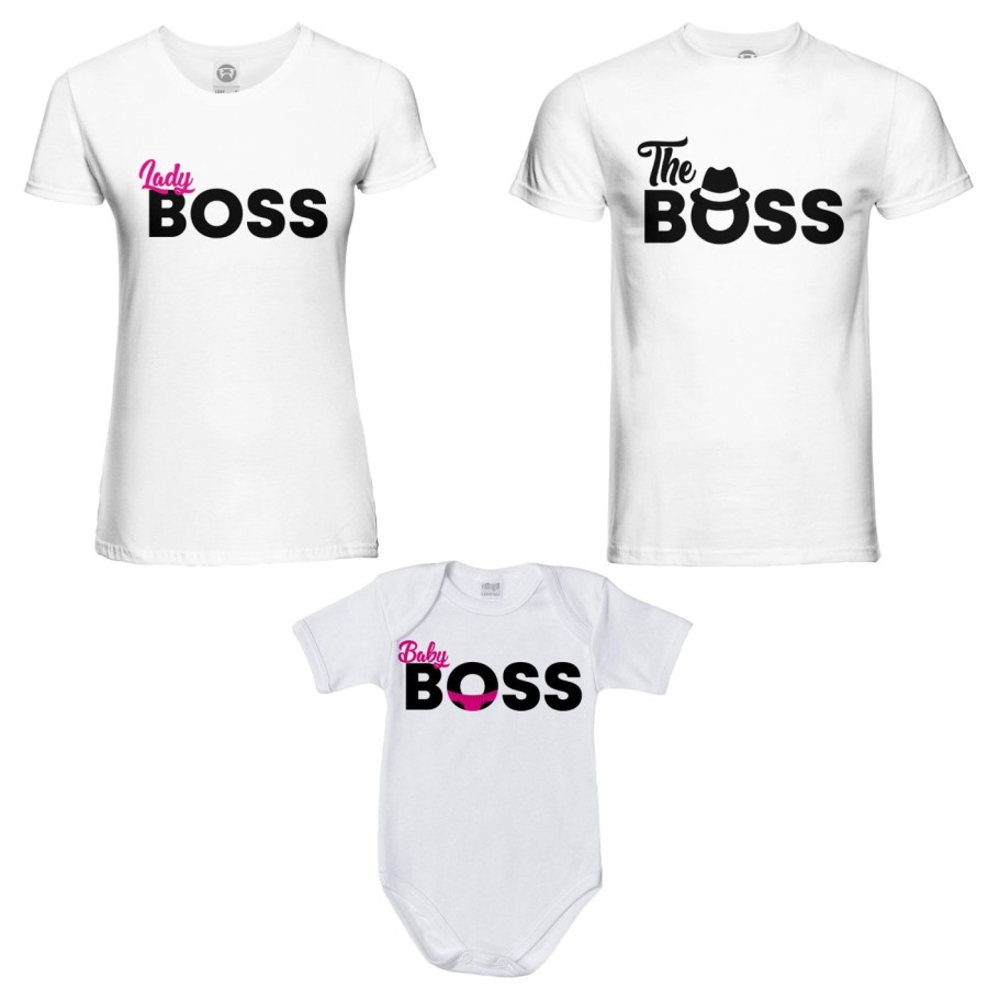 Tris t-shirt adulti e body neonato boss family Per la famiglia