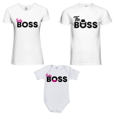 Tris t-shirt adulti e body neonato boss family Per la famiglia