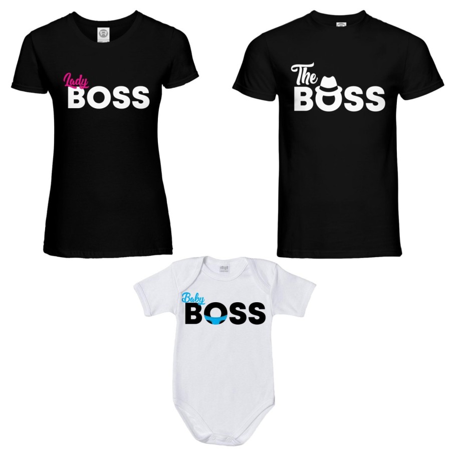 Tris t-shirt adulti e body neonato boss family Per la famiglia