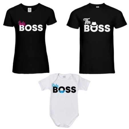 Tris t-shirt adulti e body neonato boss family Per la famiglia